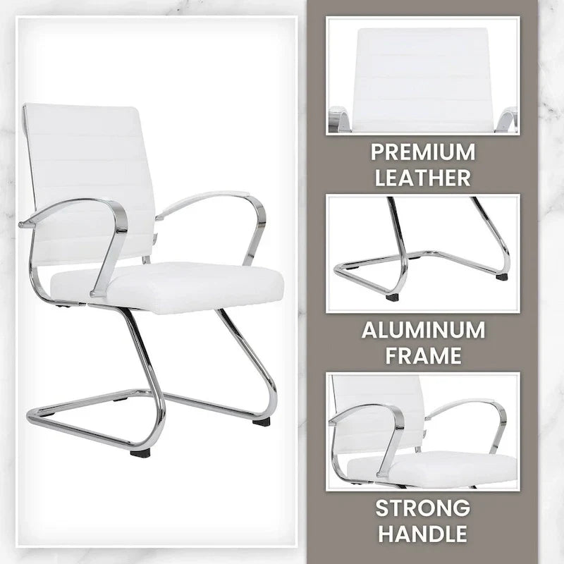 Chaise de bureau en cuir avec base luge en acier inoxydable Série Benmar par LeisureMod