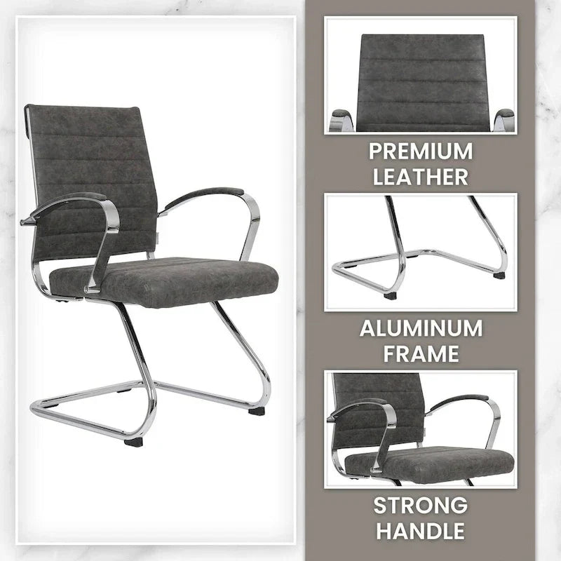 Chaise de bureau en cuir avec base luge en acier inoxydable Série Benmar par LeisureMod
