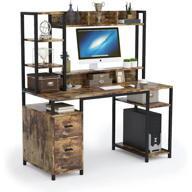 PAKASEPT 55 Bureau informatique avec huche et étagère de rangement