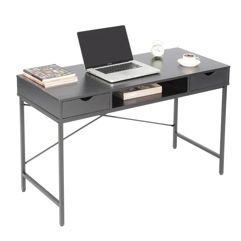 Bureau de 48 pouces JJS avec tiroirs, grande station de travail contemporaine pour ordinateur portable et rangement pour le bureau à domicile