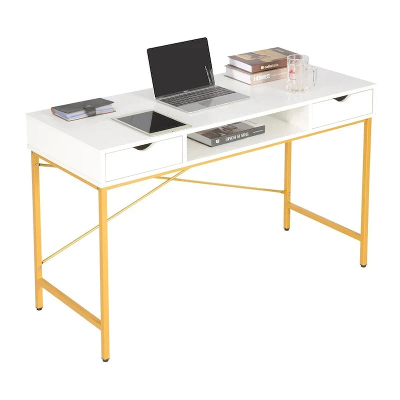 Bureau de 48 pouces JJS avec tiroirs, grande station de travail contemporaine pour ordinateur portable et rangement pour le bureau à domicile