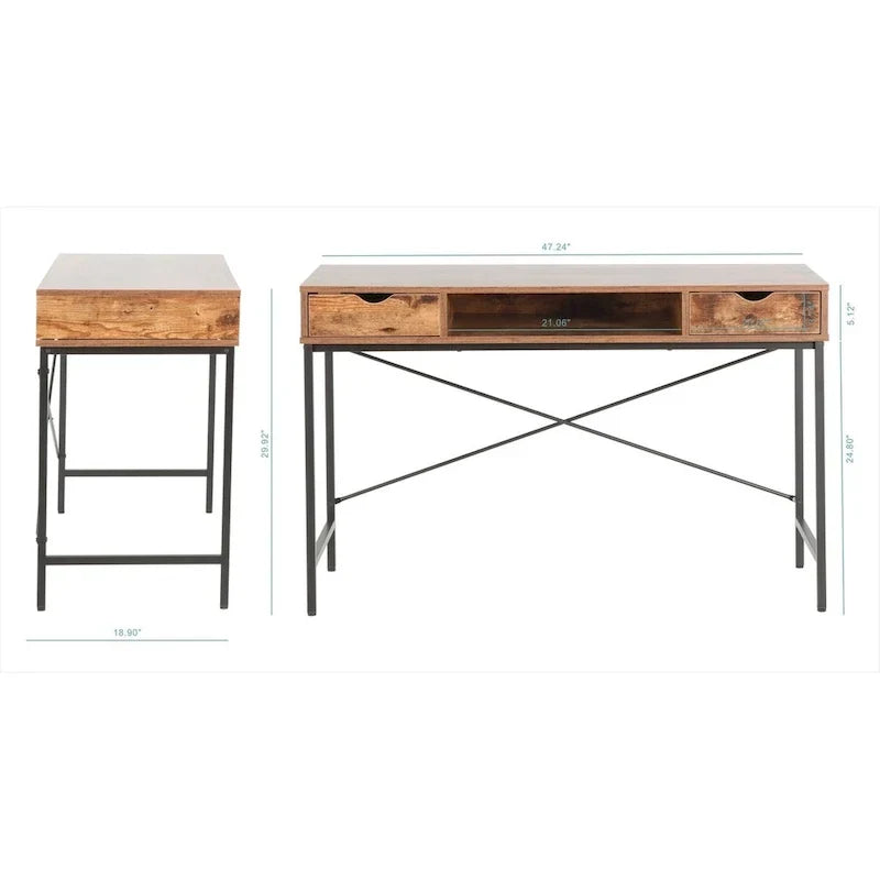 Bureau de 48 pouces JJS avec tiroirs, grande station de travail contemporaine pour ordinateur portable et rangement pour le bureau à domicile