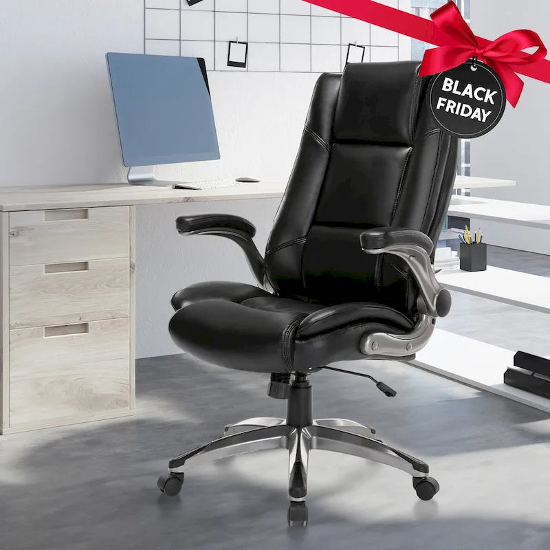 Fauteuil de bureau de direction en cuir - Chaise d'ordinateur à dossier haut avec accoudoirs rembourrés relevables et inclinaison réglable verrouillable