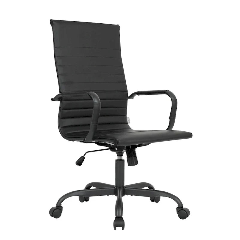 Chaise de bureau pivotante à dossier haut réglable en cuir côtelé Harris avec cadre en métal noir pour la maison, la salle de conférence ou le bureau