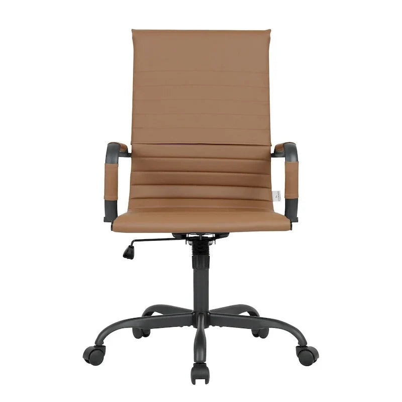 Chaise de bureau pivotante à dossier haut réglable en cuir côtelé Harris avec cadre en métal noir pour la maison, la salle de conférence ou le bureau