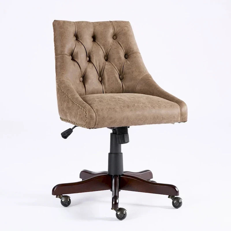 Fauteuil de bureau à domicile en tissu à motif peau de mouton de style rétro médiéval avec fonctions de levage, de pivotement et d'inclinaison
