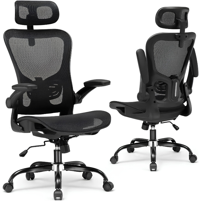 Chaise de bureau ergonomique pour ordinateur, chaise de jeu pivotante à dossier haut et confortable avec support lombaire et accoudoirs relevables