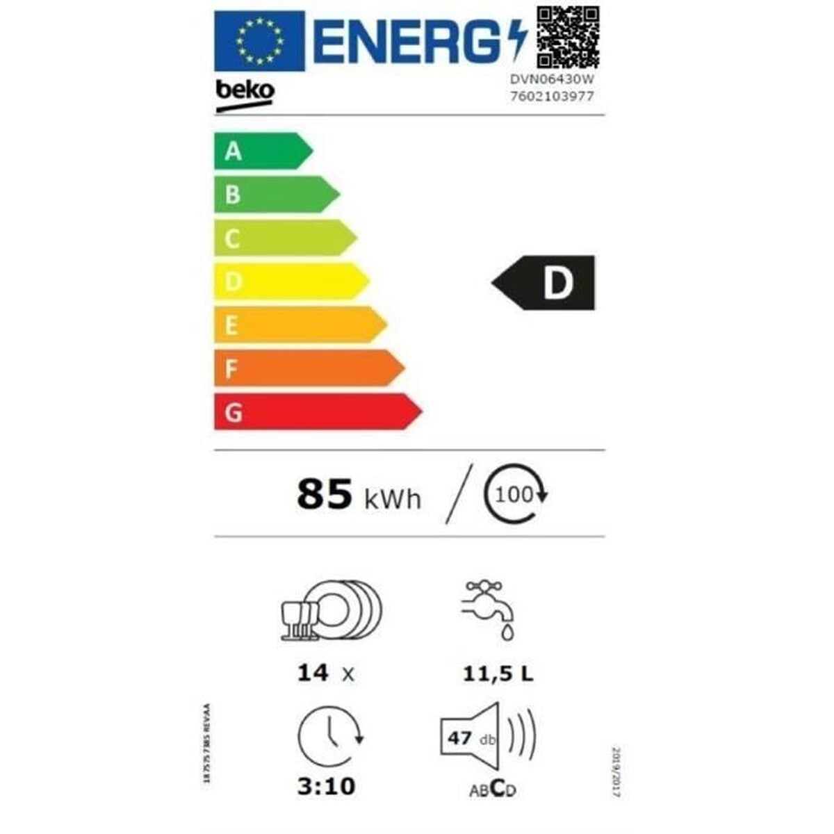Lave-vaisselle pose libre Beko DVN06430W