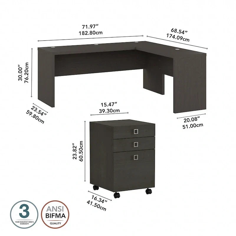 Bureau d'angle 72W Echo avec tiroirs par Bush Business Furniture