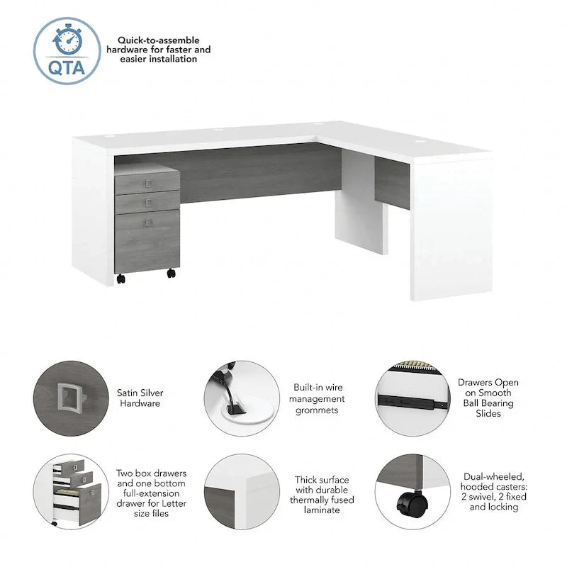 Bureau d'angle 72W Echo avec tiroirs par Bush Business Furniture