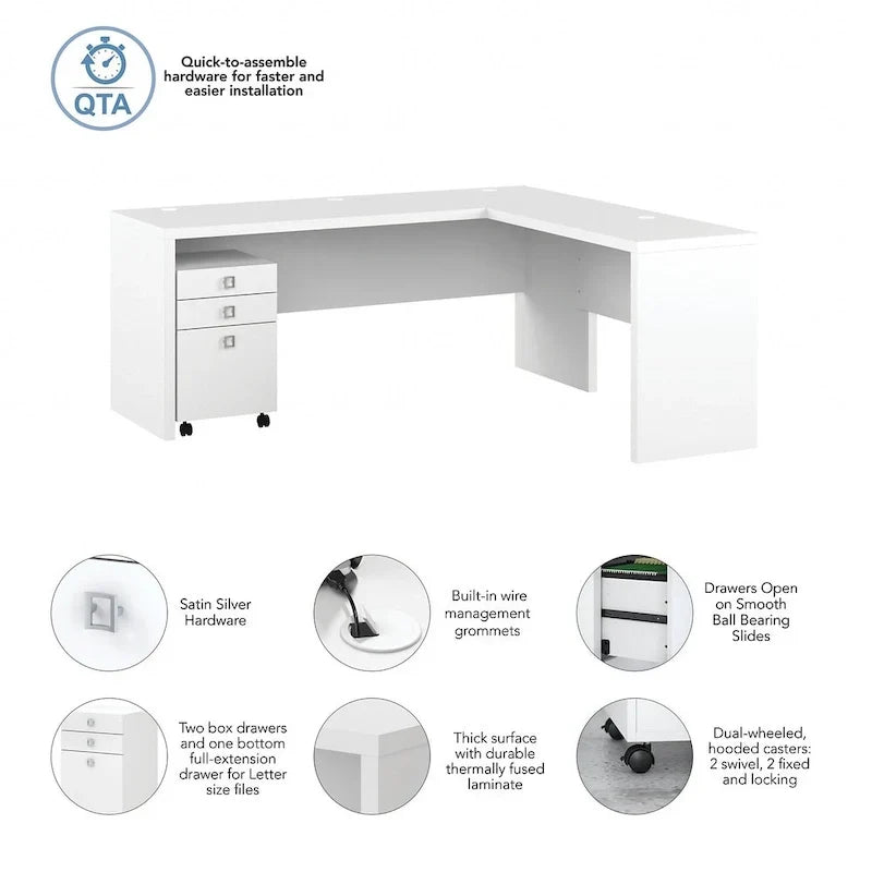 Bureau d'angle 72W Echo avec tiroirs par Bush Business Furniture