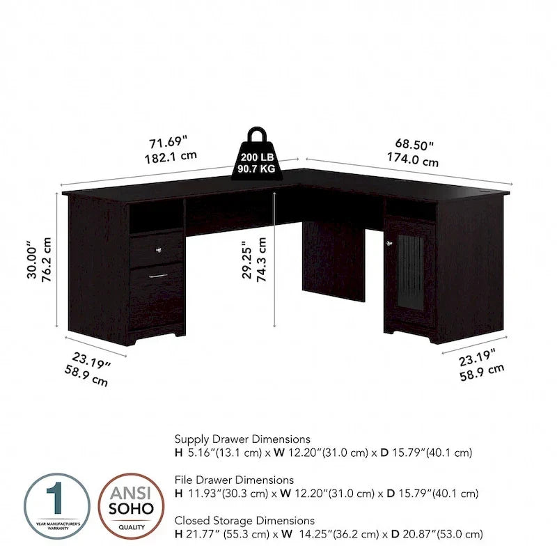 Bureau d'ordinateur en L Cabot 72W avec rangement par Bush Furniture