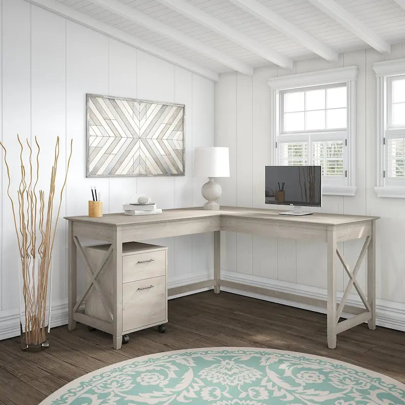 Bureau en L 60 W Key West avec classeur mobile de Bush Furniture