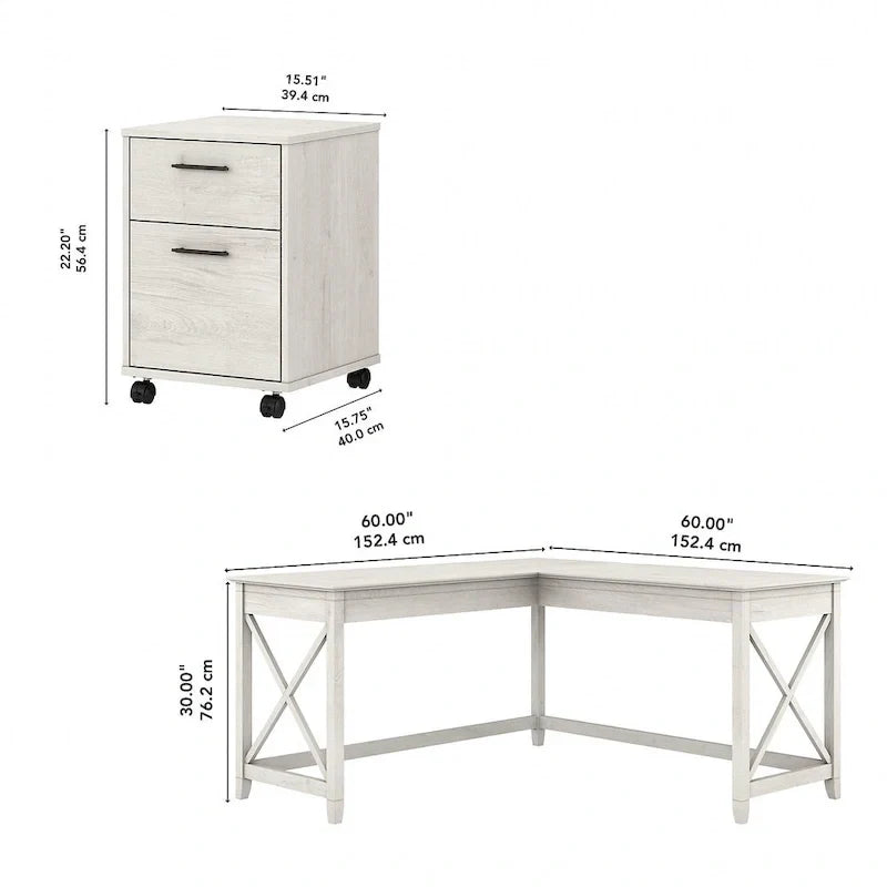 Bureau en L 60 W Key West avec classeur mobile de Bush Furniture