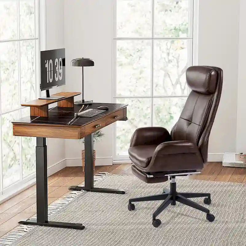 Fauteuil de bureau pivotant inclinable haut dossier Glitzhome avec repose-pieds et accoudoirs