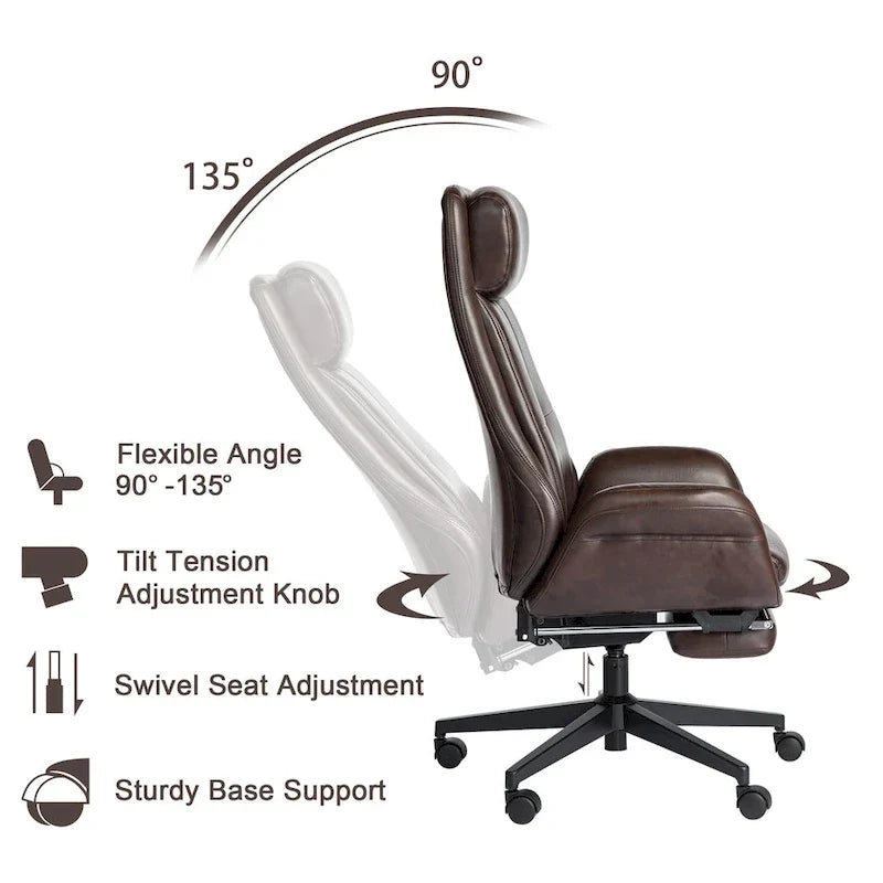 Fauteuil de bureau pivotant inclinable haut dossier Glitzhome avec repose-pieds et accoudoirs
