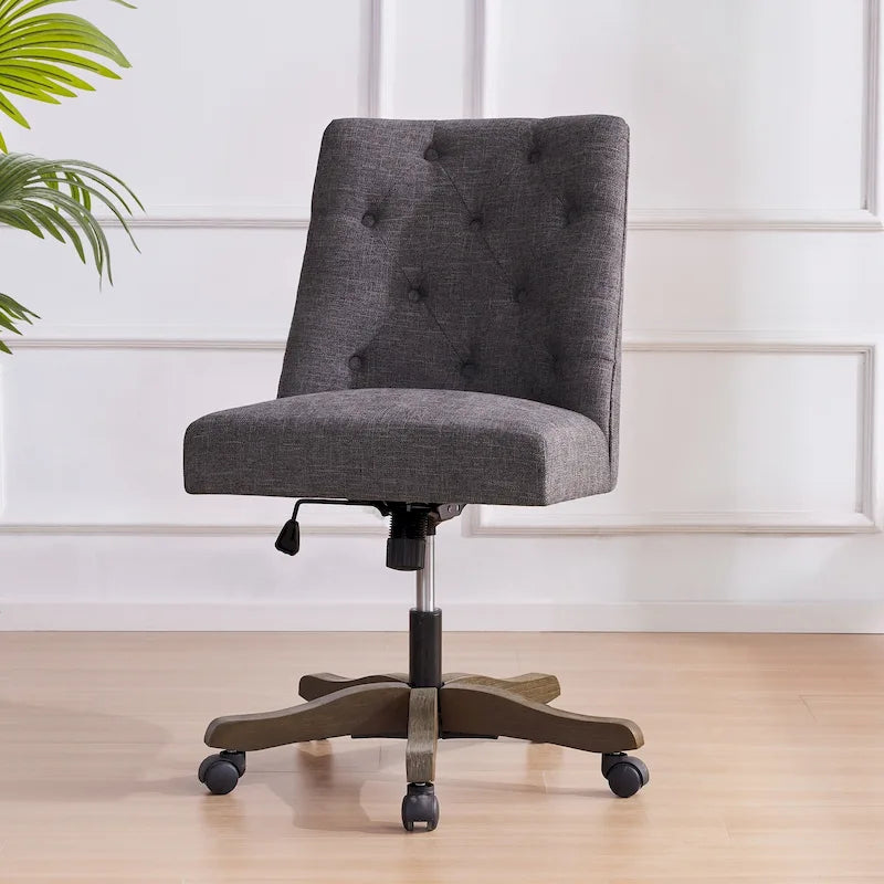 Chaise de bureau pivotante rembourrée, chaise de bureau à domicile sans accoudoirs, chaise d'ordinateur réglable en hauteur avec roulettes pour l'étude