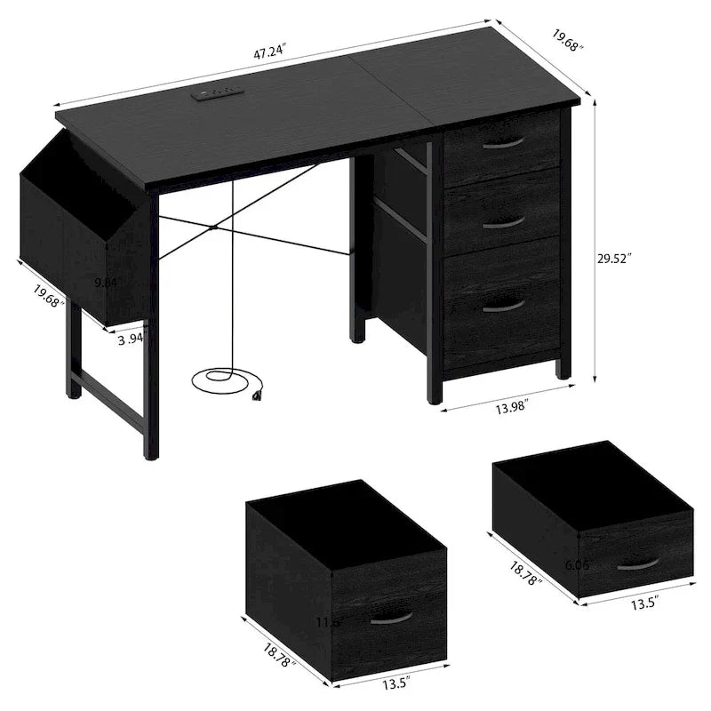 Bureau d'ordinateur moderne avec station de charge et tiroirs de rangement réversibles pour bureau à domicile ou salle d'étude