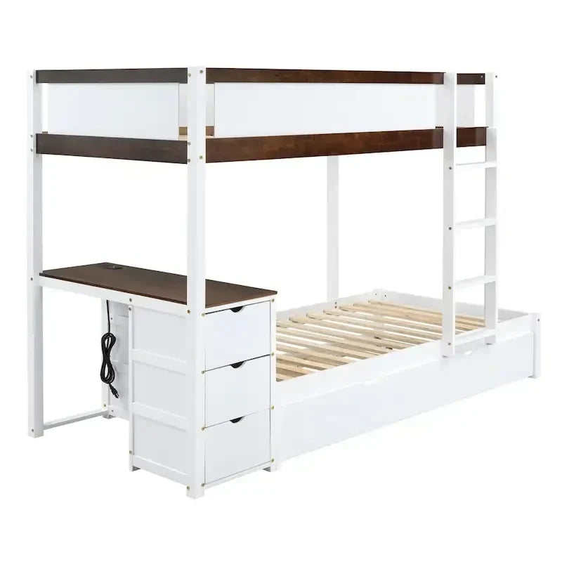 Lit superposé jumeau sur jumeau avec cadre de lit gigogne taille jumeau et rangements, lit de rangement avec bureau, peu encombrant pour enfants, adolescents et adultes