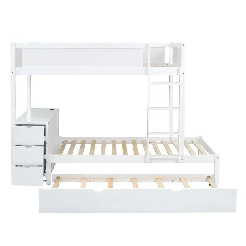 Lit superposé jumeau sur jumeau avec cadre de lit gigogne taille jumeau et rangements, lit de rangement avec bureau, peu encombrant pour enfants, adolescents et adultes