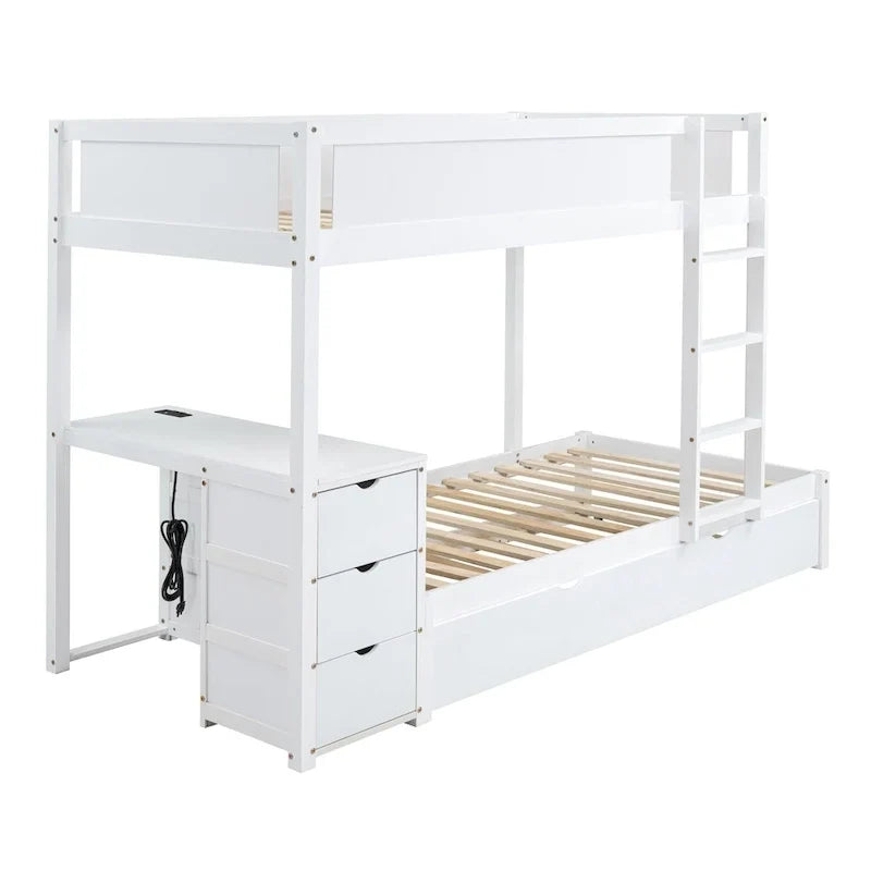Lit superposé jumeau sur jumeau avec cadre de lit gigogne taille jumeau et rangements, lit de rangement avec bureau, peu encombrant pour enfants, adolescents et adultes