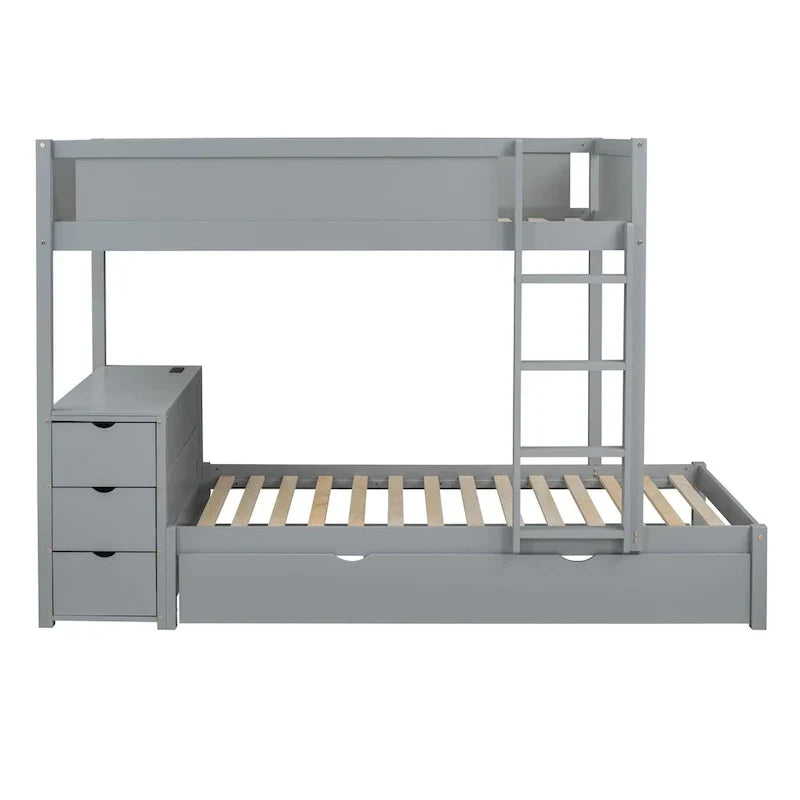 Lit superposé jumeau sur jumeau avec cadre de lit gigogne taille jumeau et rangements, lit de rangement avec bureau, peu encombrant pour enfants, adolescents et adultes