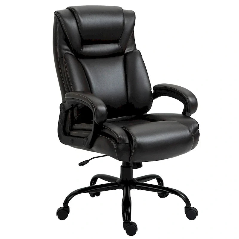 Fauteuil de bureau exécutif avec siège large, chaise de bureau d'ordinateur à dossier haut, hauteur réglable et roulettes pivotantes