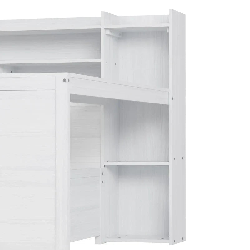 Lit banquette multifonctionnel grand format avec étagères de rangement, deux tiroirs et bureau intégré