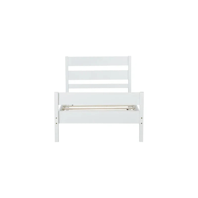 Lit jumeau avec tête et pied de lit, blanc, design compact avec rangement