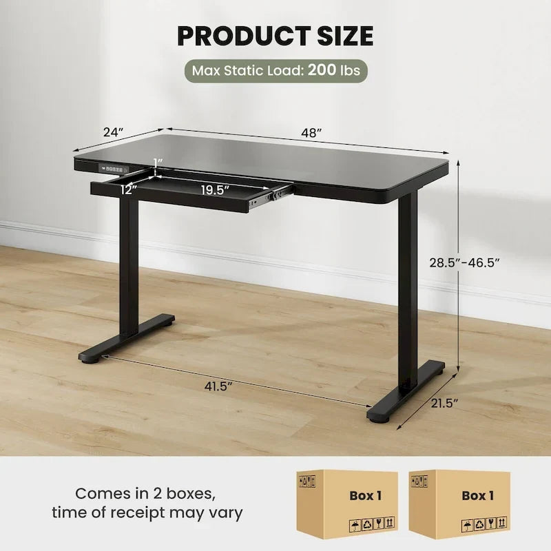 Bureau debout Costway 48 x 24 en verre monobloc avec tiroirs inscriptible