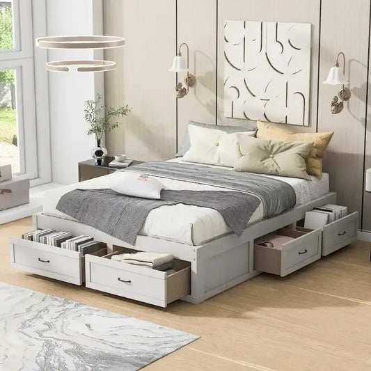 Lit plate-forme Queen Size avec 6 tiroirs de rangement