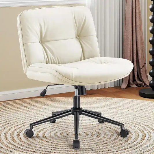 Chaise Criss Cross à roulettes, Siège de bureau à domicile en cuir PU sans accoudoirs larges et pieds, Siège de vanité ergonomique roulant et confortable