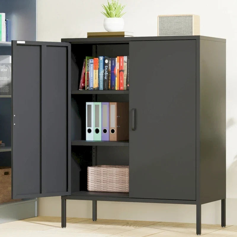 Casier de rangement métallique de 101,6 cm de haut, avec 2 portes, adapté aux maisons, bureaux et cafés.