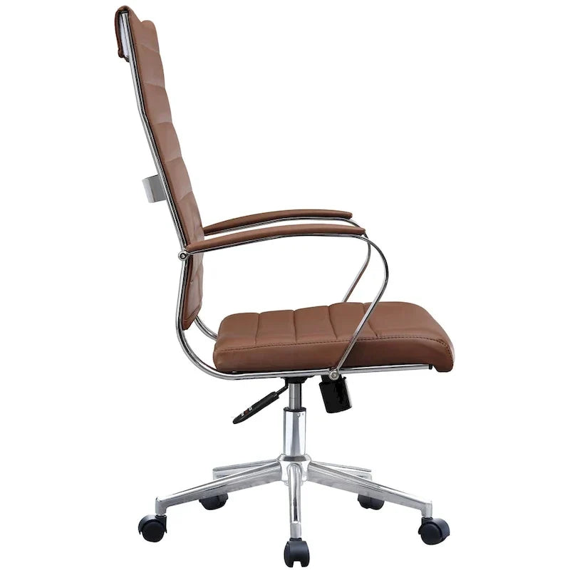 Fauteuil de bureau moderne à dossier haut en cuir PU nervuré, inclinable pour salle de conférence, ordinateur, chef, tâche de direction, patron