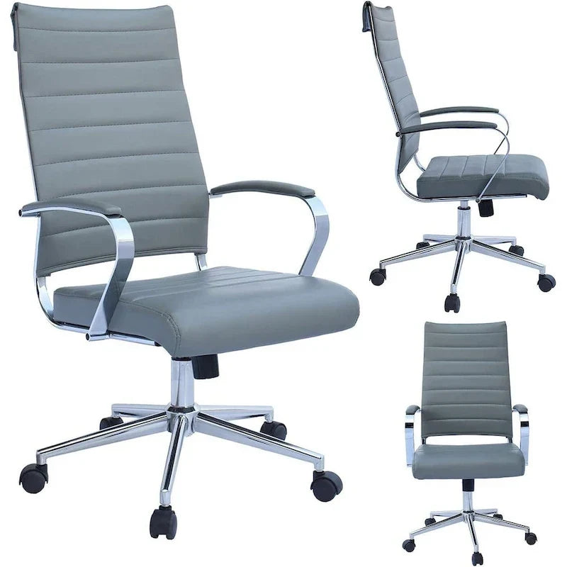 Fauteuil de bureau moderne à dossier haut, en cuir PU nervuré, pivotant et inclinable, pour salle de conférence, chaise de bureau avec coussin, pour patron