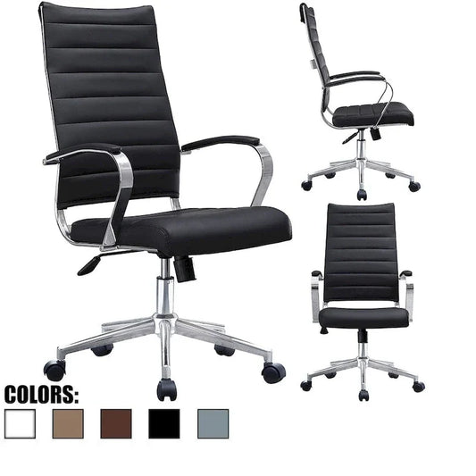 Chaise de bureau moderne haute avec dossier haut, en similicuir PU, pivotante, inclinable, réglable, avec coussin, modèle de designer, pour dirigeant
