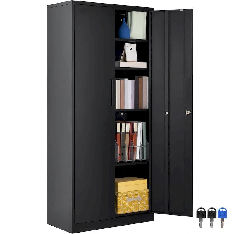 Armoire de rangement métallique verrouillable de 75 pouces avec 4 étagères réglables et 2 portes magnétiques