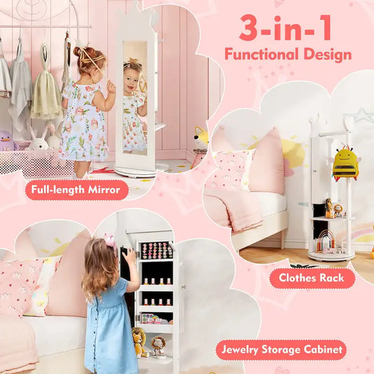 Gymax Ensemble de Coiffeuse pour Enfants Princesse Table de Maquillage & Chaise avec