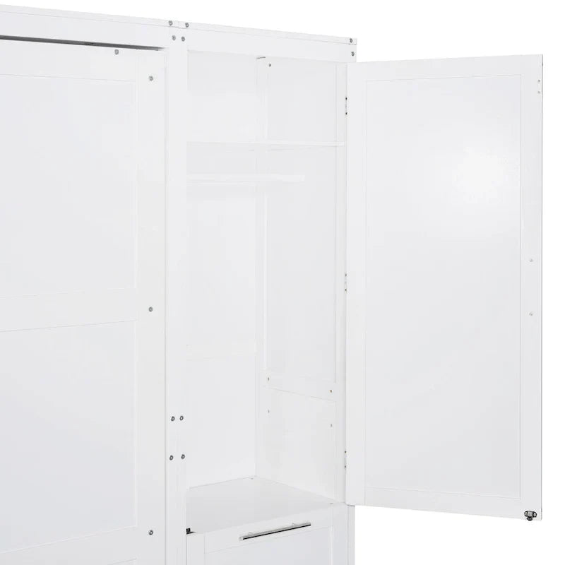 Lit escamotable Queen moderne avec placard et tiroirs
