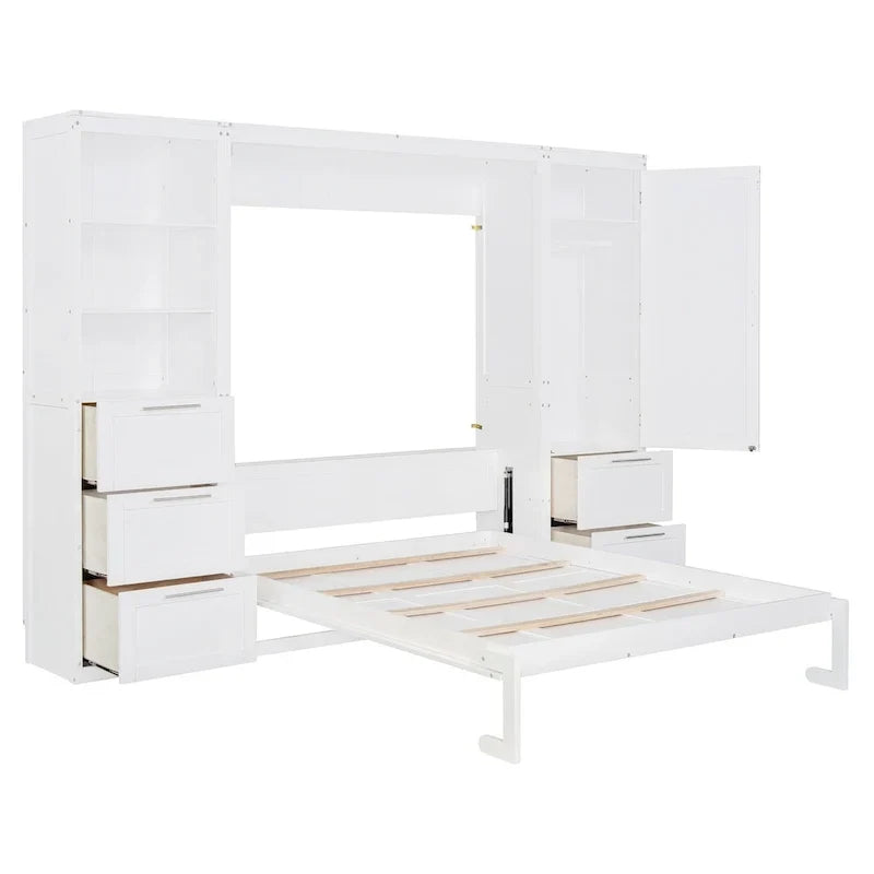 Lit escamotable Queen moderne avec placard et tiroirs