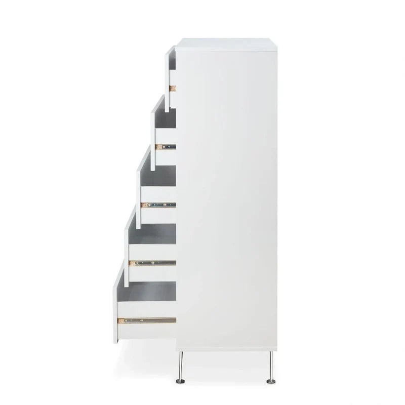 Commode verticale 5 tiroirs en bois massif, commode moderne en bois avec grand espace de rangement pour chambre à coucher, salon