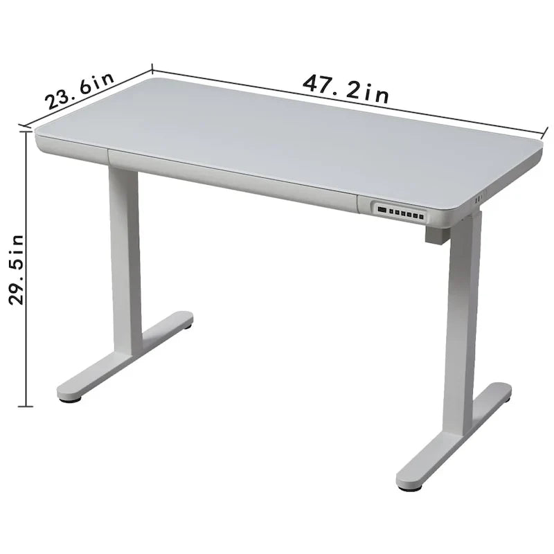 KOWO Bureau électrique debout en verre de 48 pouces avec plateau en verre trempé, poste de travail assis-debout réglable en hauteur pour bureau moderne