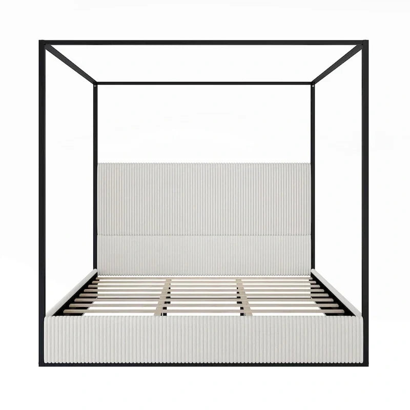 Lit à baldaquin moderne en métal de luxe avec tête de lit capitonnée haute