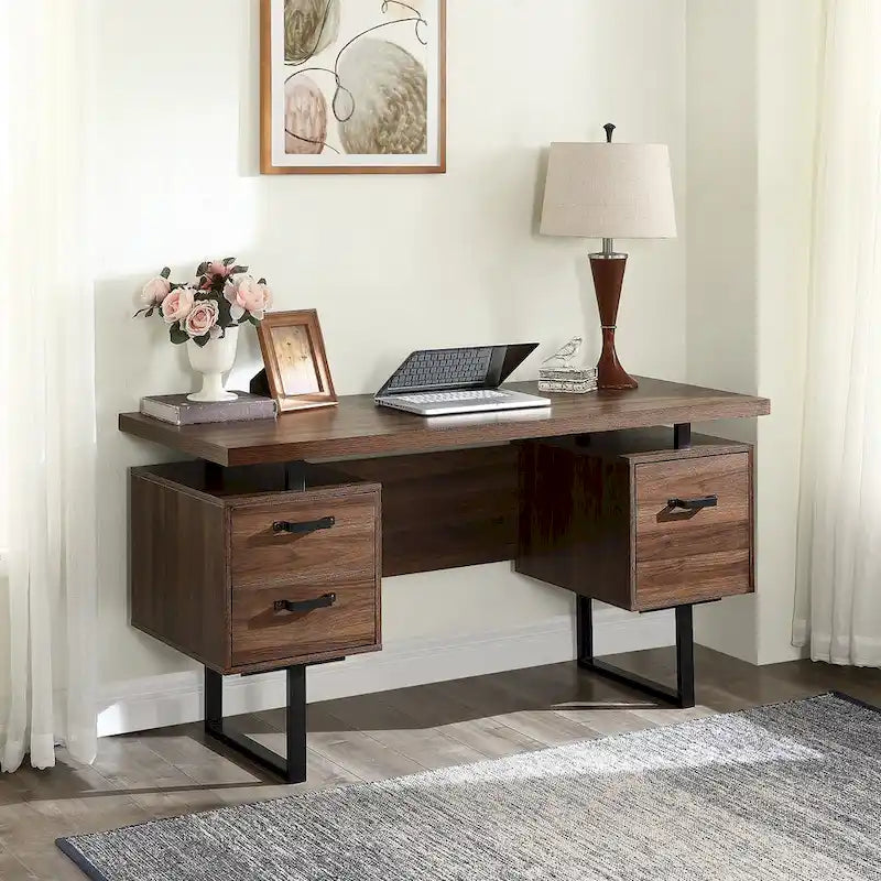 Bureau d'ordinateur à domicile avec tiroirs 150 cm