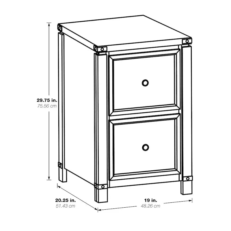 Meuble de classement à deux tiroirs OS Home & Office Furniture en placage de bois de chêne couleur champagne