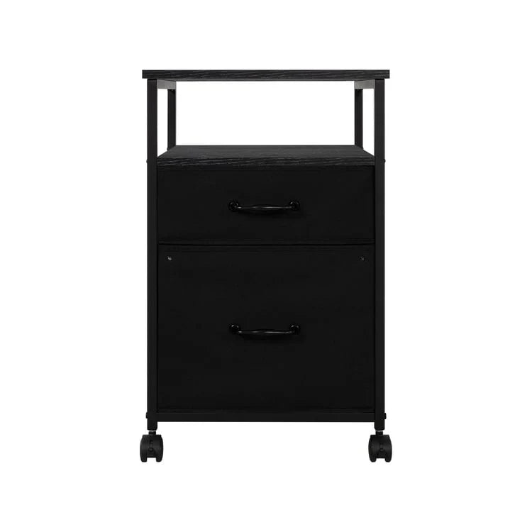 Meuble de classement mobile à 2 tiroirs avec support d'imprimante roulant avec étagère de rangement ouverte, armoire de classement verticale en tissu