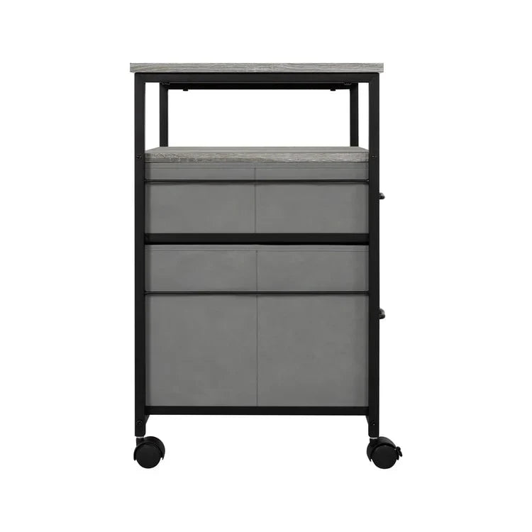 Meuble de classement mobile à 2 tiroirs avec support d'imprimante roulant avec étagère de rangement ouverte, armoire de classement verticale en tissu