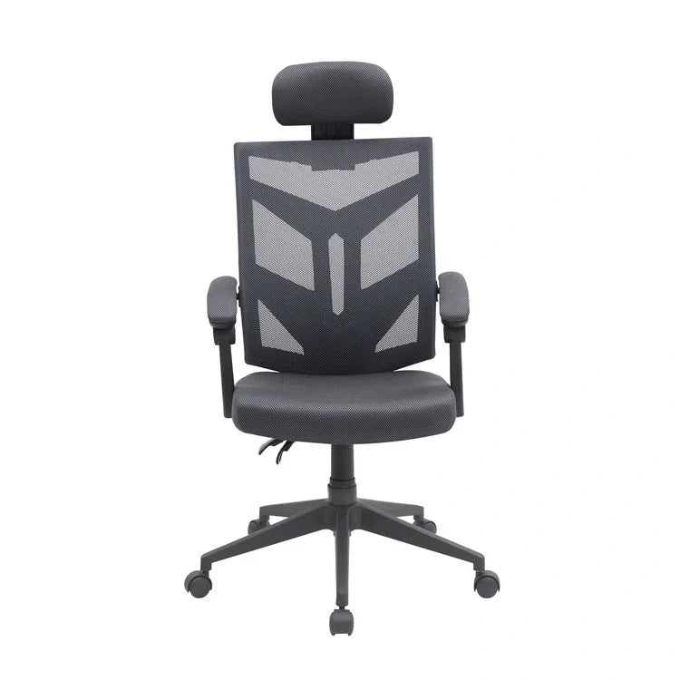 Chaise de bureau réglable avec appui-tête Fauteuil de bureau ergonomique en maille à dossier haut avec support lombaire et roulettes