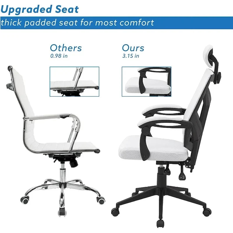 Chaise de bureau réglable avec appui-tête Fauteuil de bureau ergonomique en maille à dossier haut avec support lombaire et roulettes