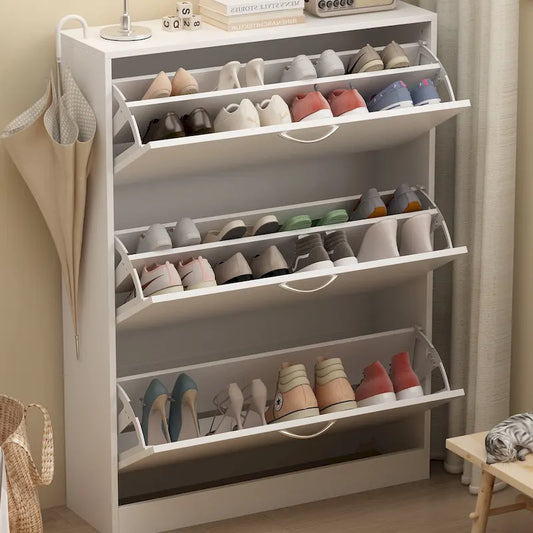 Meuble à chaussures pour entrée, blanc, étroit, avec abattants